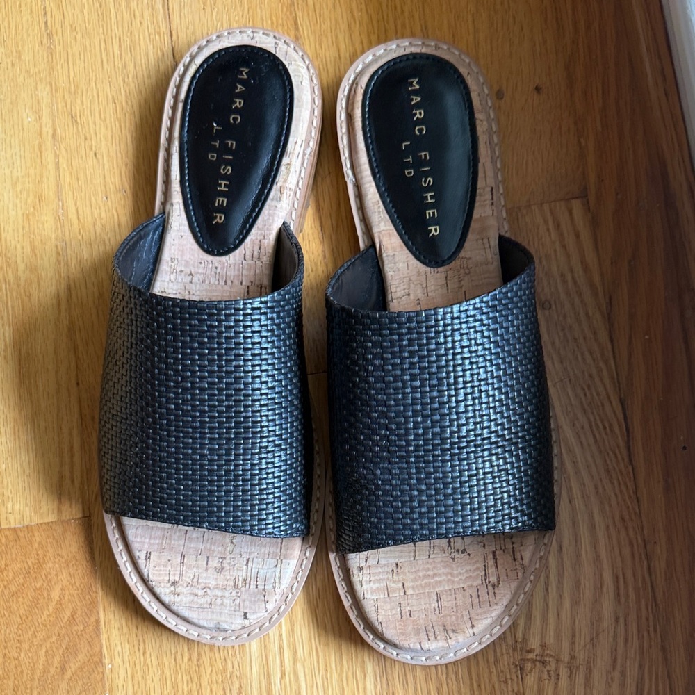 Marc Fisher Black Textured Slide Sandals